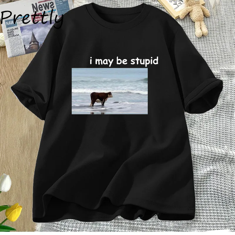 Футболка женская/мужская с принтом я могу быть тупой Корова забавная хлопковая