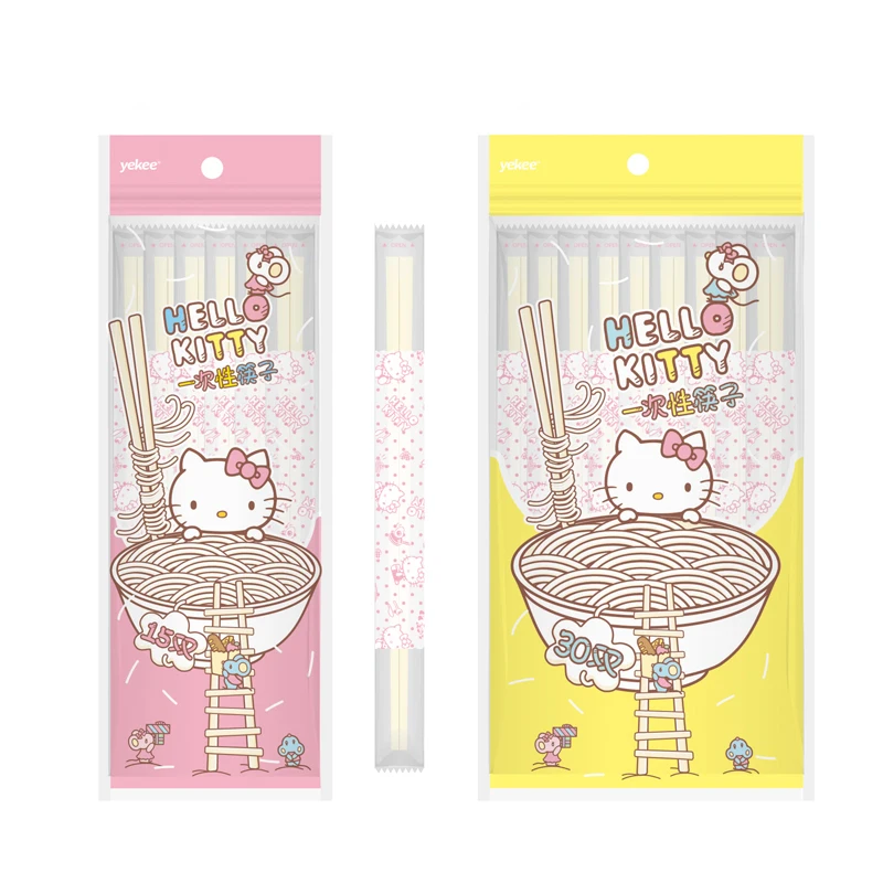 

Anime Kawaii Sanrioed Kittys Disposable Bamboo Chopsticks Cute Cartoon Takeout Pack Individually Packaged Students Kids Gift