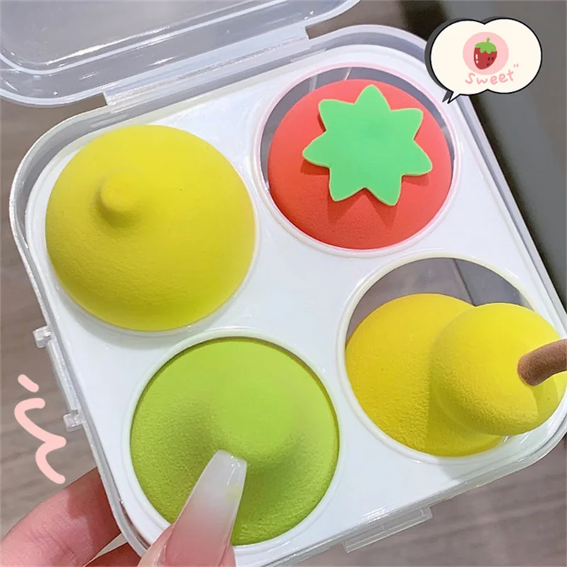 

4pcs Makeup Sponge Puff Fruit Shaped Puff Egg Dry Wet Combined Beauty Cosmetic Sponge Foundation Bevel Cut Make Up Sponge Tools