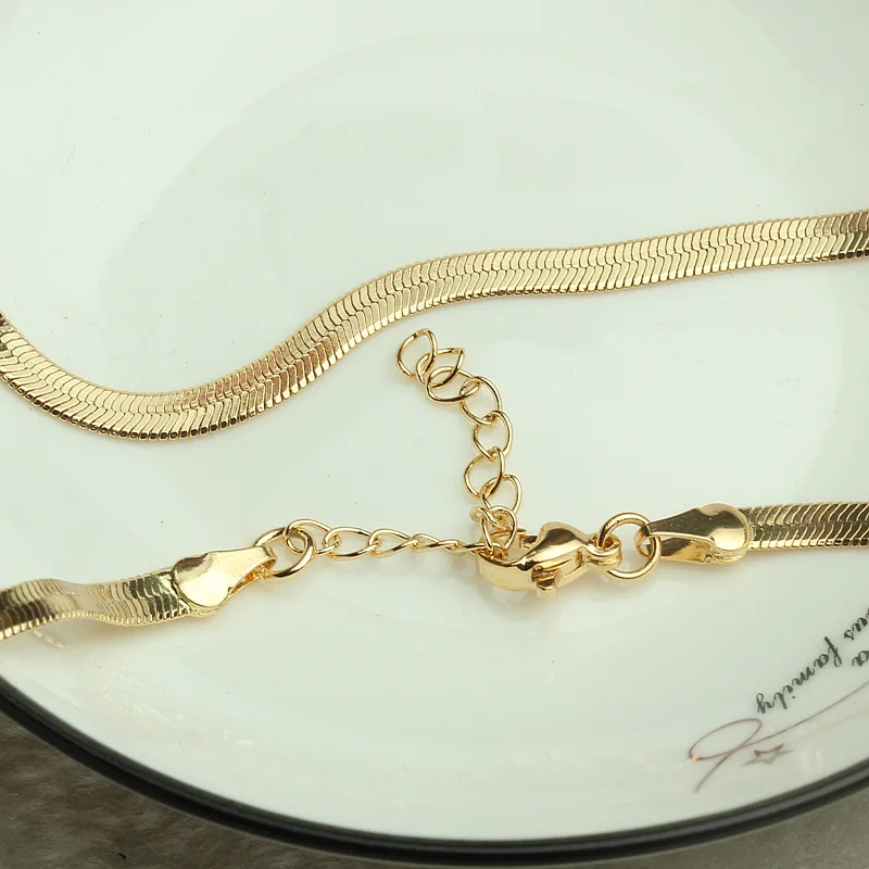 Позолоченная цепочка 14 к регулируемое ожерелье с плоским змеиным скелетом