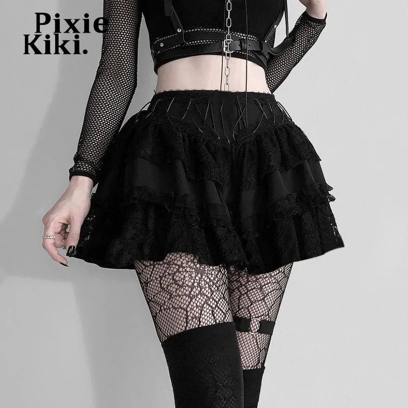 

PixieKiki Egirl Lace Mini Skirts Sexy Gothic Clothes Emo Black Skirt Dark Academia Harajuku Fashion 2022 Women P65-DD18