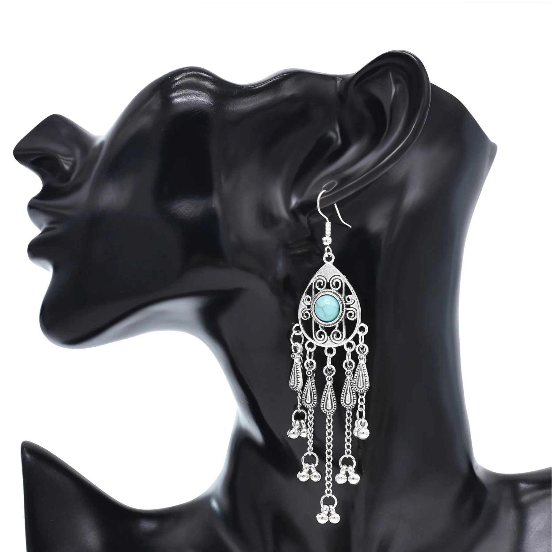 Богемные традиционные бирюзовые бусины с кисточками женские Подвесные серьги