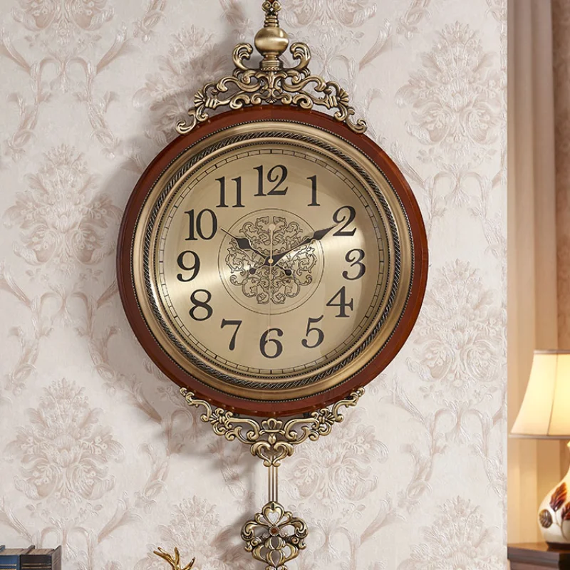 

European Retro Wall Clock Pendulum Living Room Wood Clock American Kitchen Art Clock Home Modern Design Simple Wall Watch