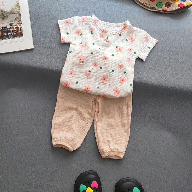 Children Clothes Suits Baby Girl Boy Solid Cotton Linen T-shirts and Pant Sets Summer Kids Casual Girls 2 Piece Sets Tops+Pants 3