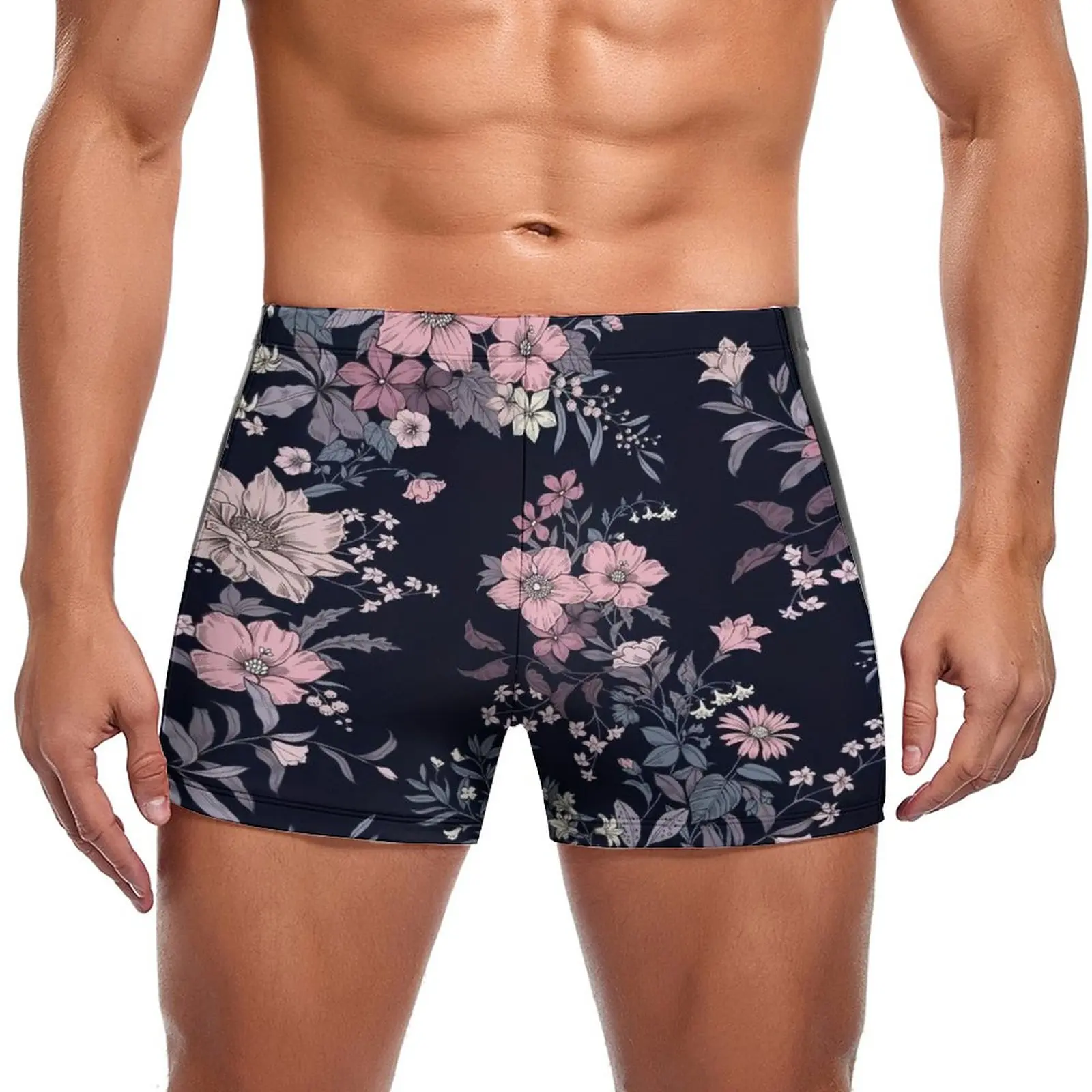 

Pink Floral Print Swimming Trunks Vintage Tropical Flowers Stay-in-Shape Fashion Swim Boxers Large Size Training Man Swimwear