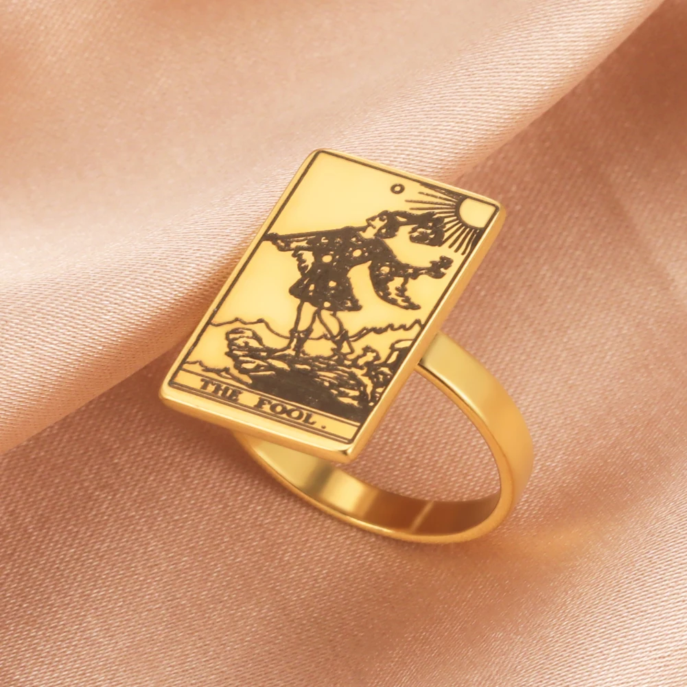 

LIKGREAT Tarot Cards Ring for Women Astrology Amulet Esotericism Card Couple Finger Rings Stainless Steel Vintage Jewlery Gift