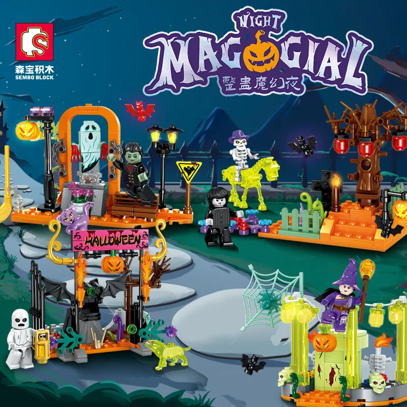 

SEMBO BLOCK 4 in 1 Halloween Series Building Blocks Role Play Party Toy Model Decoration Children Educational Toy Halloween Gift