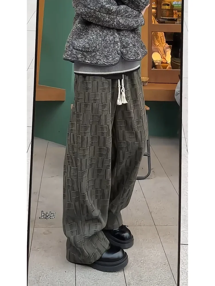American Corduroy Loose Pants Men's Autumn and Winter Fleece-lined Thickened Wide Leg Sweatpants Straight Casual