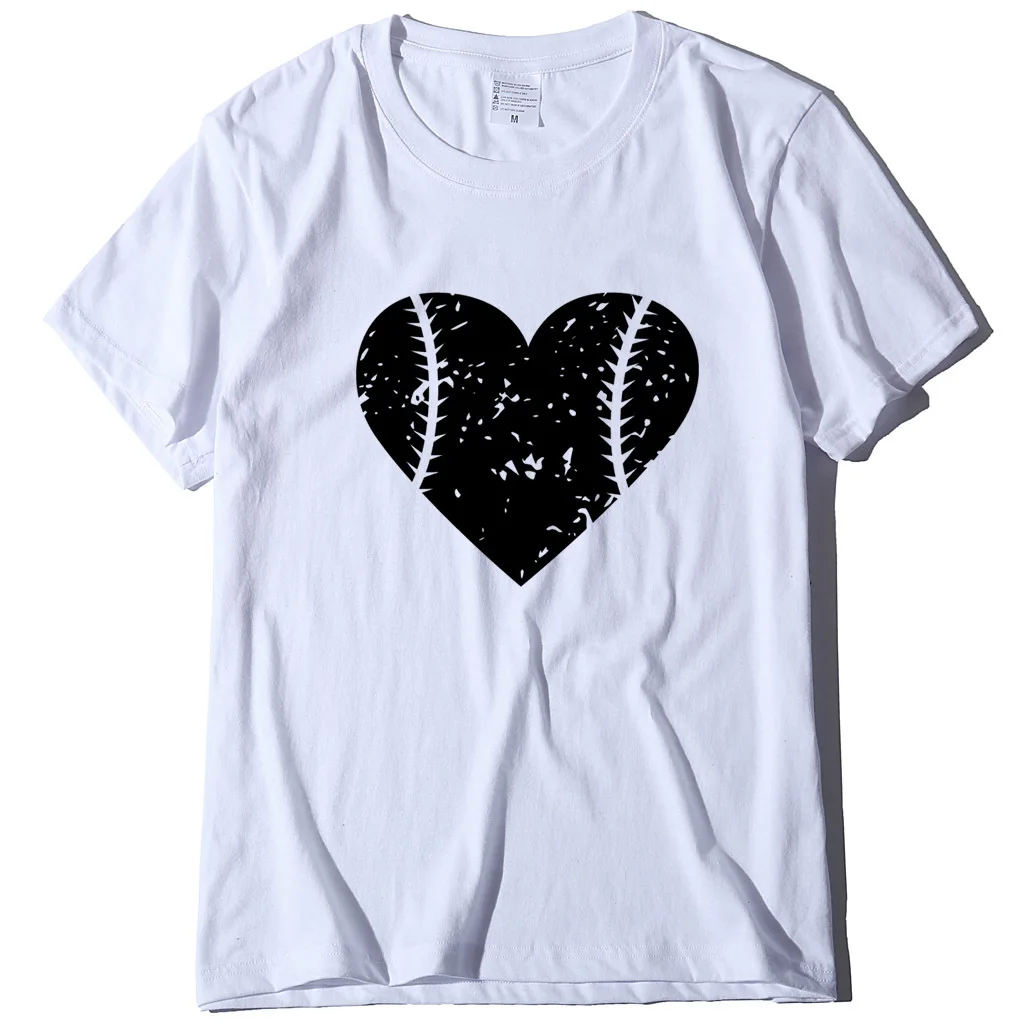 

Love Baseball T-shirt printed t-shirt Europe and the United States casual INS style T-shirt WHITE