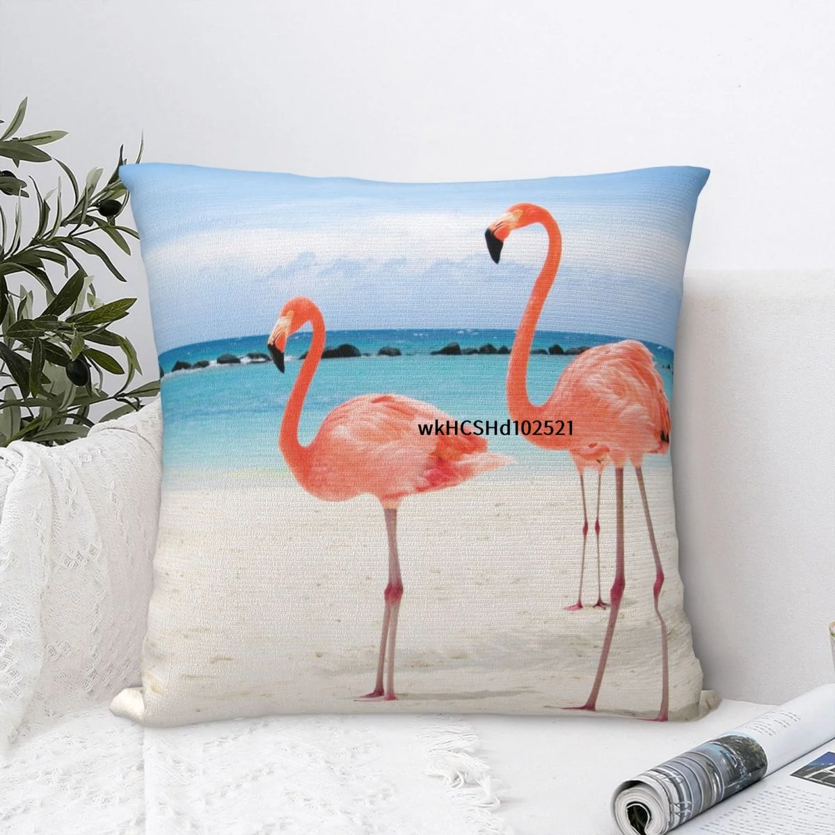 

Розовые фламинго на пляже, наволочка для подушки, квадратная декоративная подушка, диван, домашний декор, двухсторонний принт