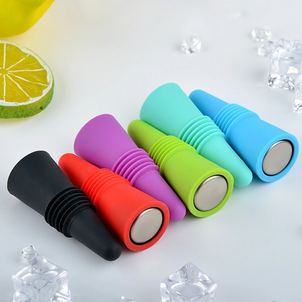 1pc Wine Stopper Green Purple Blue Cyan Red Black Reusable Silicone Beer Bottle Cork Drink Sealer Plug Bar Home Organization