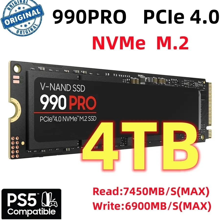 

990 PRO 4TB 2 ТБ 1TB M.2 2280 SSD PCIe4.0 NVMe игровой Внутренний твердотельный жесткий диск до 7450 Мб/с для PS5 ноутбука, настольного компьютера