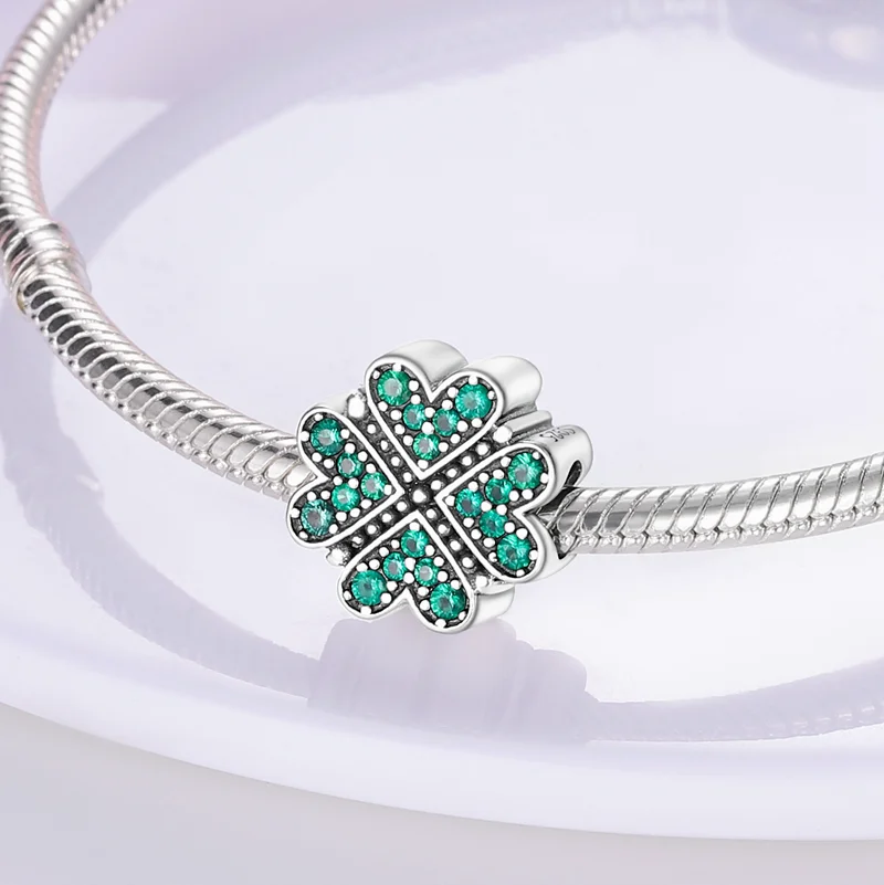 

New plata charms of ley 925 silver four-leaf clover charm suitable pandora bracelet charm beads ladies exquisite diy jewelry