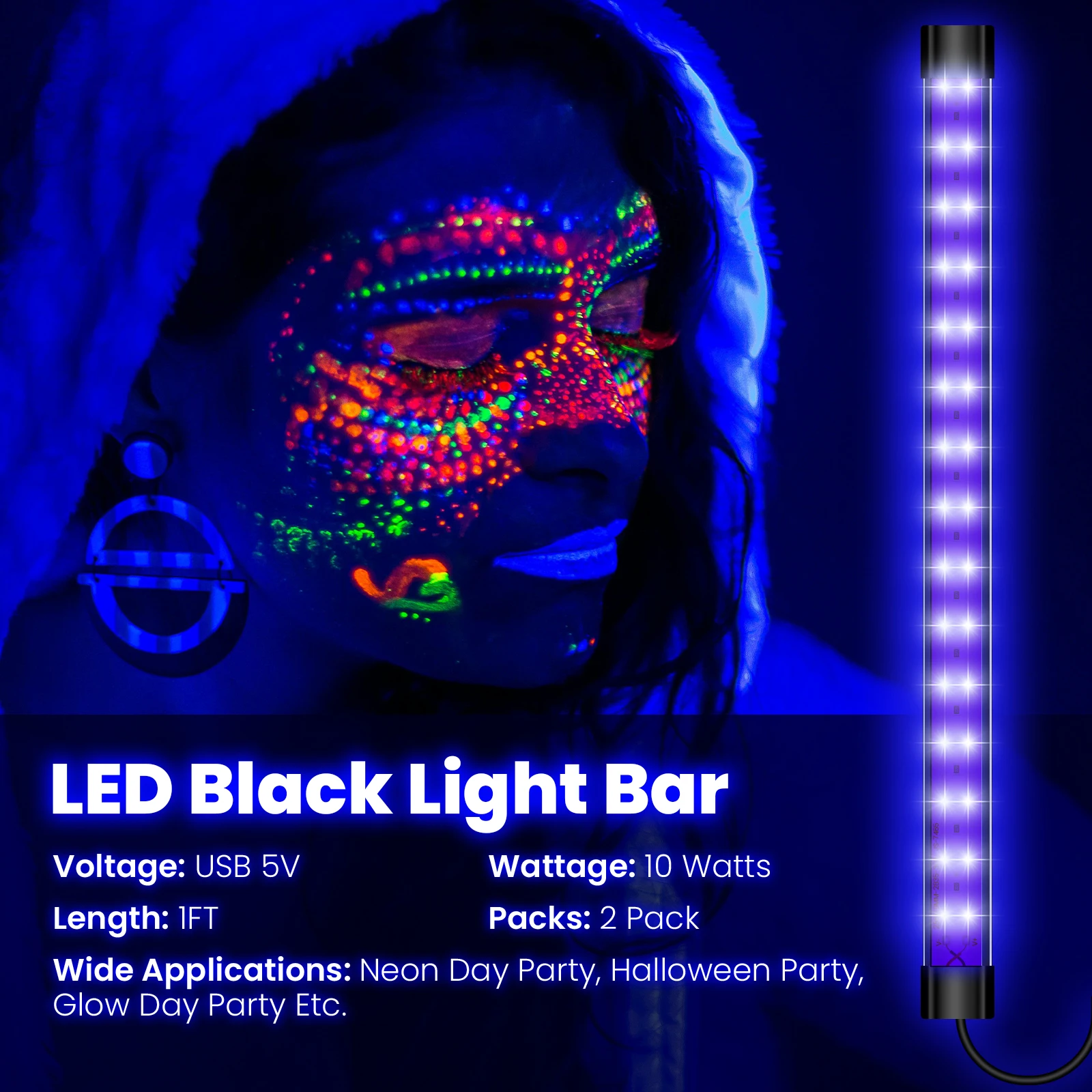 Фото 10 Вт USB УФ-светодиодный черный светильник с переключателем 30 см Blacklight Bar 365-395 нм для Хэллоуина, вечерние трубки, УФ-ленты, Ультрагравитационная лампа №2