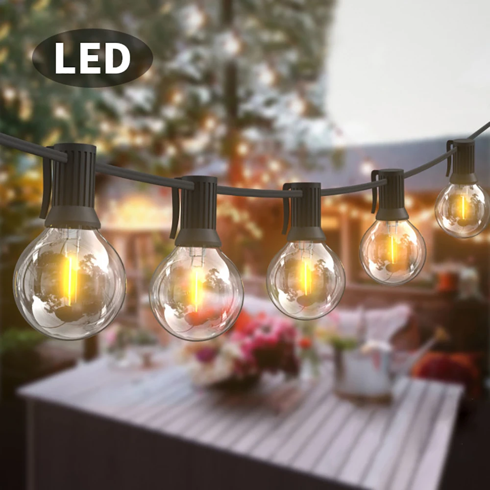 Kunststoff Led Lichterkette 9M 18M 36M G40 Globus Outdoor Girlande Licht Warmweiß Vintage Glühbirne Für Garten Hinterhof Neujahr Dekor