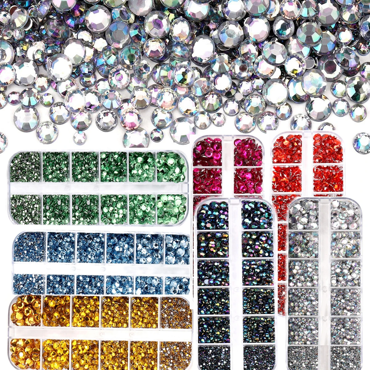 

12Gird SS6-SS30 Clear Crystal AB gold Non HotFix FlatBack Rhinestones DIY Glitter Strass Stones 3D Nail Art Round Bead Charm Gem