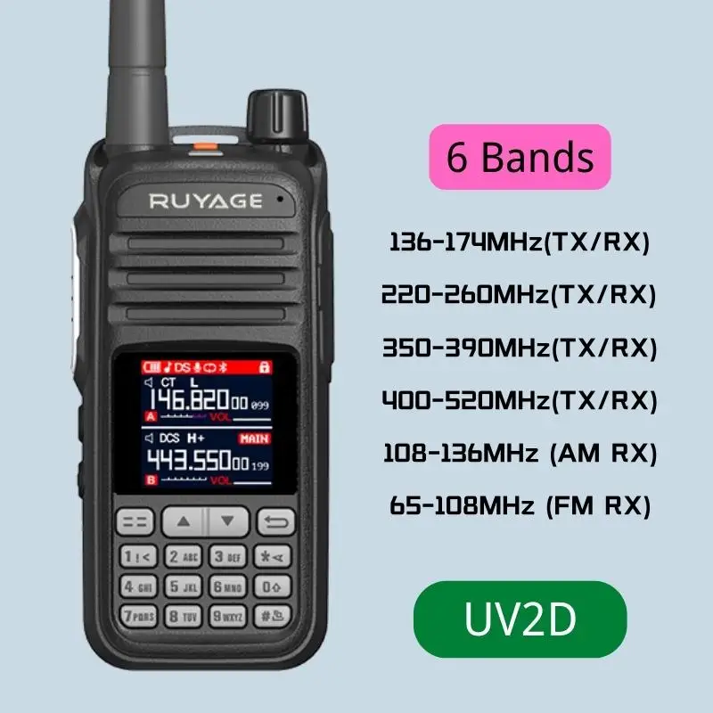 

Ruyage UV2D Amateur Ham Two Way Radio 256CH Walkie Talkie Aviation Full Band 108-520MHz Police Scanner Marine