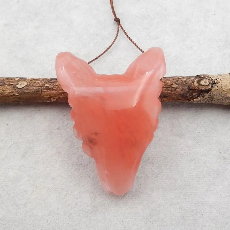 Handmade Jewelry Volcano Cherry Quncortz Handmade Wolf Head Pendant Necklace Accessories 42x29x14mm 13g