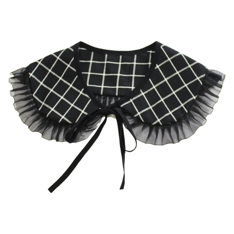 

Черная клетчатая поддельная рубашка, милая отделка, шаль, ожерелье, Пелерина