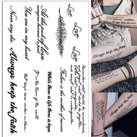 temporary english word tattoo stickers black letters feather body art tattoos waterproof temporary tattoo on body for men women