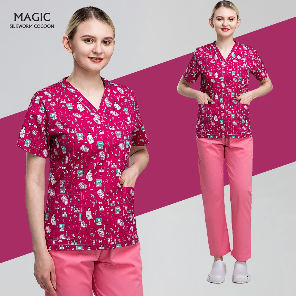 

Pet Grooming Institutions Scrubs Medical Tops High Quality murse Uniforms Unisex V-Neck Work Clothes Beauty Salon Doctor Clothes