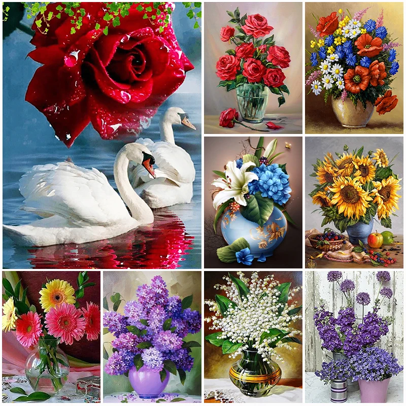 

Cross stitch Kit 14CT 18CT 25CT Canvas Cross Stitch DIY Embroidery Se Threads Craft Handicraft Scenery Rose in vase