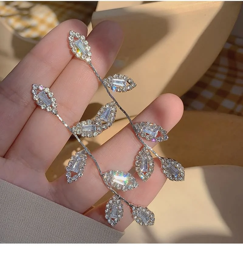 Новейший дизайн ивовые листья Позолоченные алмазные имитационные серьги