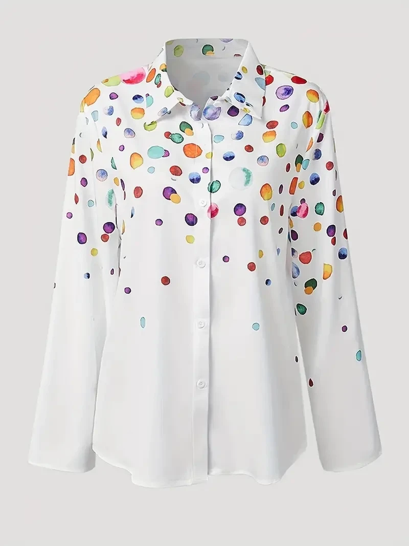 Модные женские рубашки и блузки цветная рубашка на пуговицах с принтом в горошек