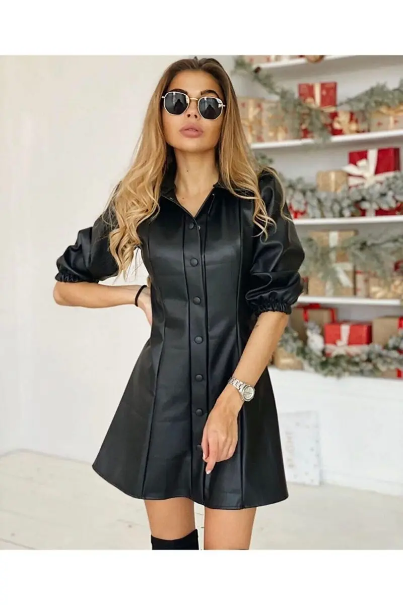 

Платье с кожаным покрытием, трендовая модель, повседневная женская одежда большого размера, женская одежда