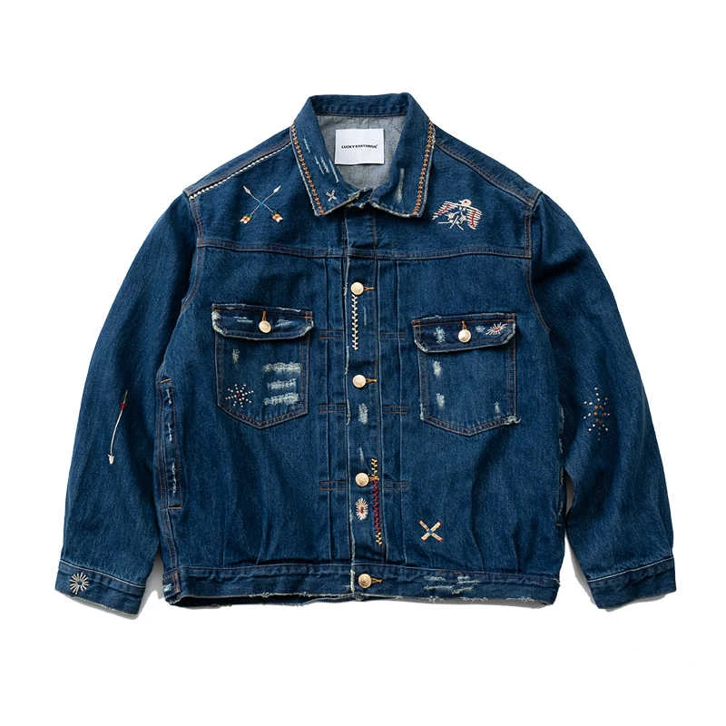 Джинсовая куртка с вышивкой в американском индийском стиле Thunderbird Element мужское