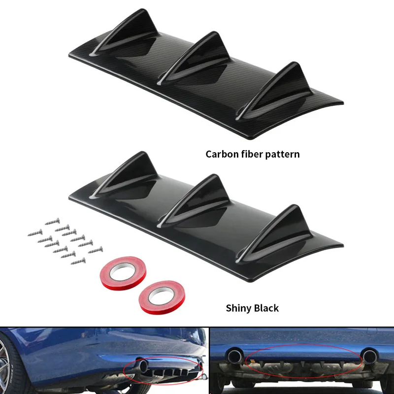 

Car Lower Rear Bumper 14" x 6" Universal Shark Style Diffuser ABS 3-tooth Fin Bumper Black Durable Car Accessories
