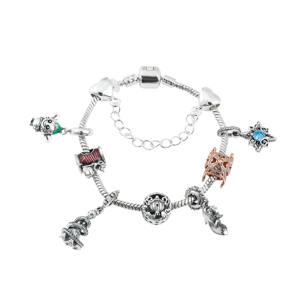 Heart Cinderella Disney Bracelet Designer Charms Jewelry Crystal Bracciali Donna Luxury Silver Plated Bangles Diy Jewelry