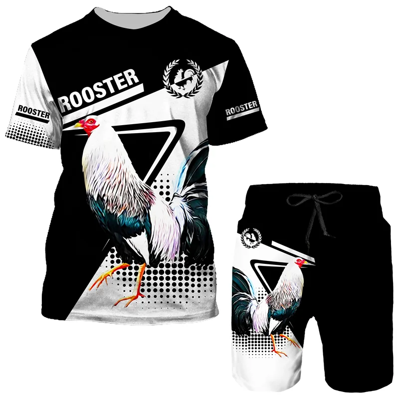 

Cool King Rooster Pheasant 3D Printing Men's T-Shirt Set Fashion Rooster Short Sleeve Sports Workout Spring Summer Two Piece Set