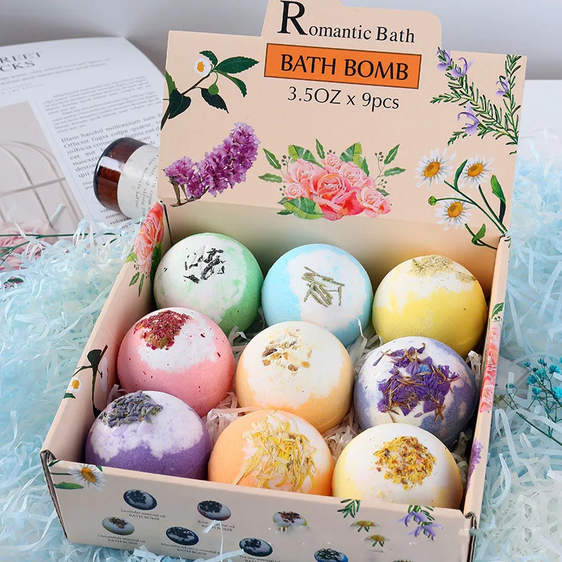

6/9Pcs Bath Bomb Set Dried Flower Mixed Color Essential Oil Bath Ball Wedding Girlfriend Gift Color Floating Ball Bath Salt Ball