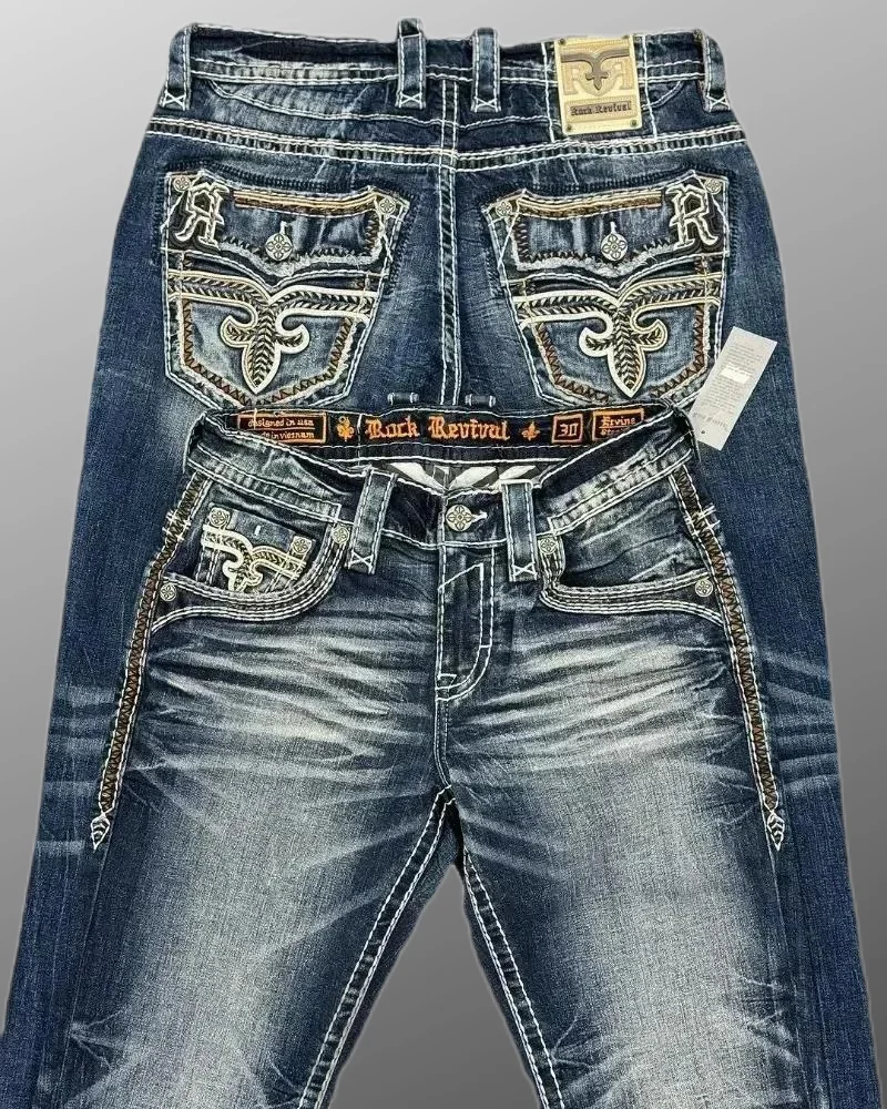 Джинсы с карманами и вышивкой в стиле ретро осень 2023 новые уличные мужские