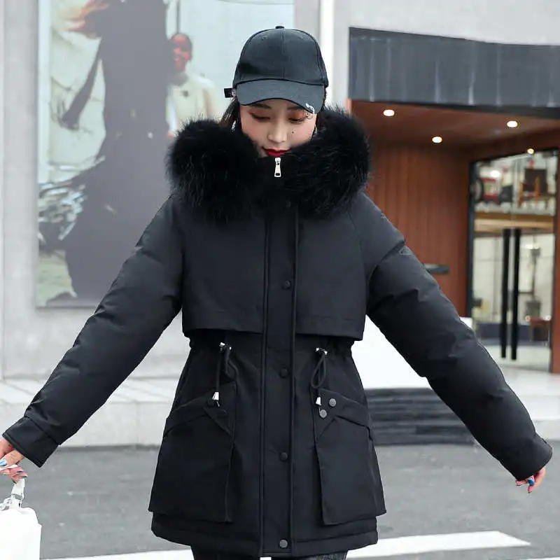 Fur Collar Hooded Women Clothing Snow Wear Long Parkas Winter Jacket Women Pockets h Lining Thicken Winter Coat Women Top korean
