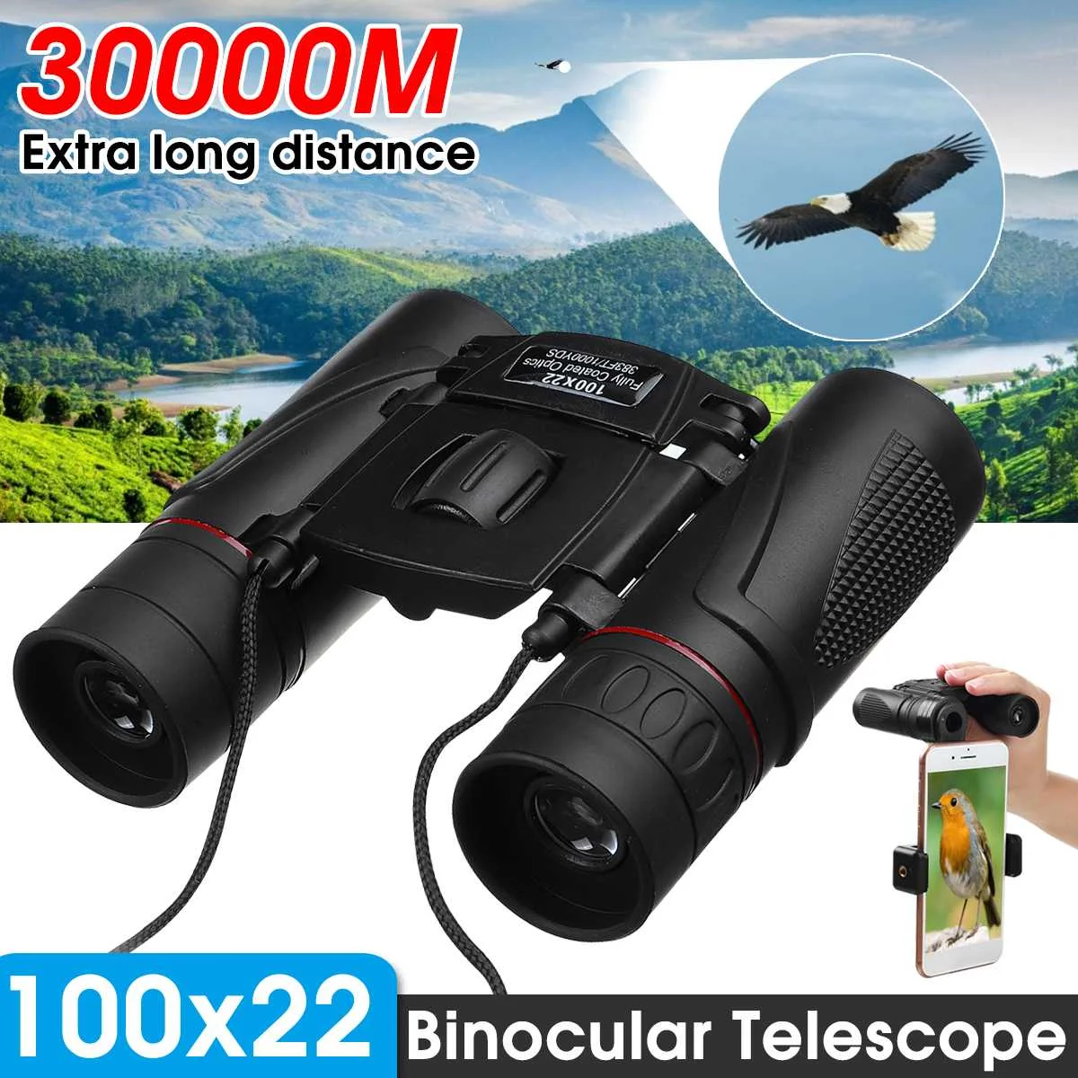 

100X22 30000M Binoculars HD High Power Telescope Low Light Night Vision for Hiking Travel High Clarity Portable