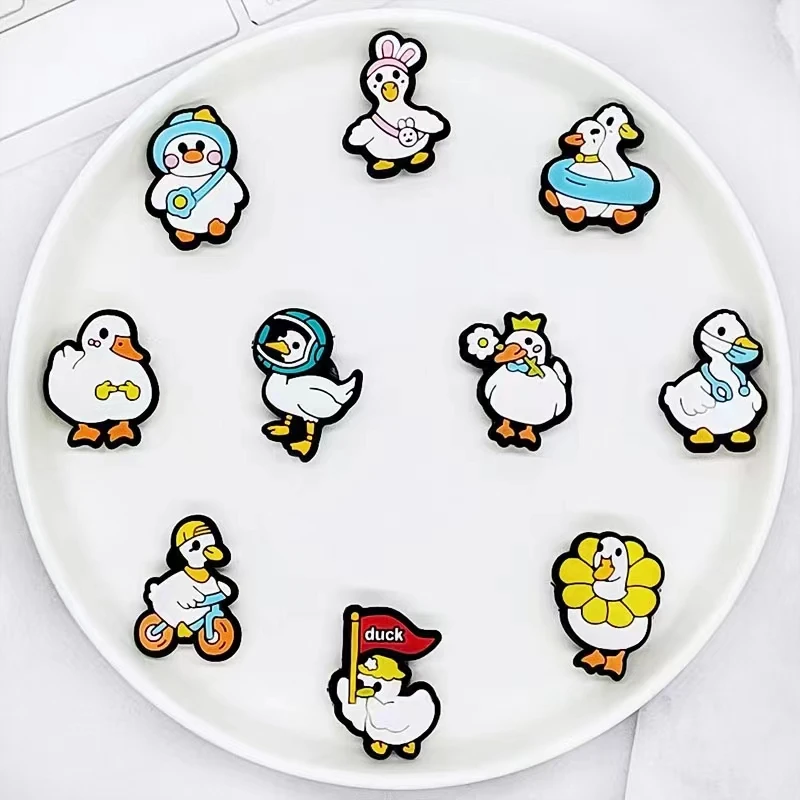 14pcs/set Cute Little Yellow Duck series shoe charms DIY Detachable sandals decorate Accessories Croc jibz charms，Sandals Slippe