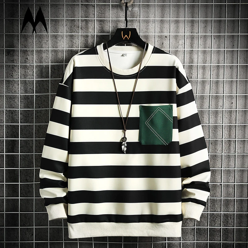 

2023 Spring Men Sweatshirts Stripe Long Sleeve Tops Casual Fashion Sweatshirt Mens Harajuku Loose O-Neck Pullover Hoodies