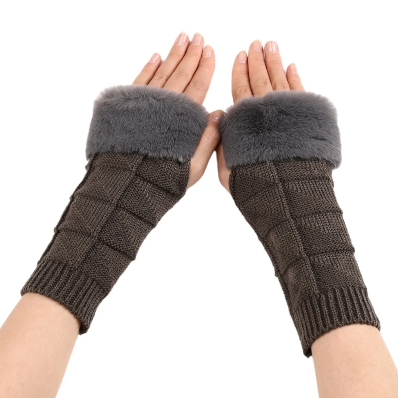 

Long Fingerless Gloves for Women Girls Furry Knitted Arm Sleeves Autumn Winter Thumbhole Arm Warmers Crochet-Mittens