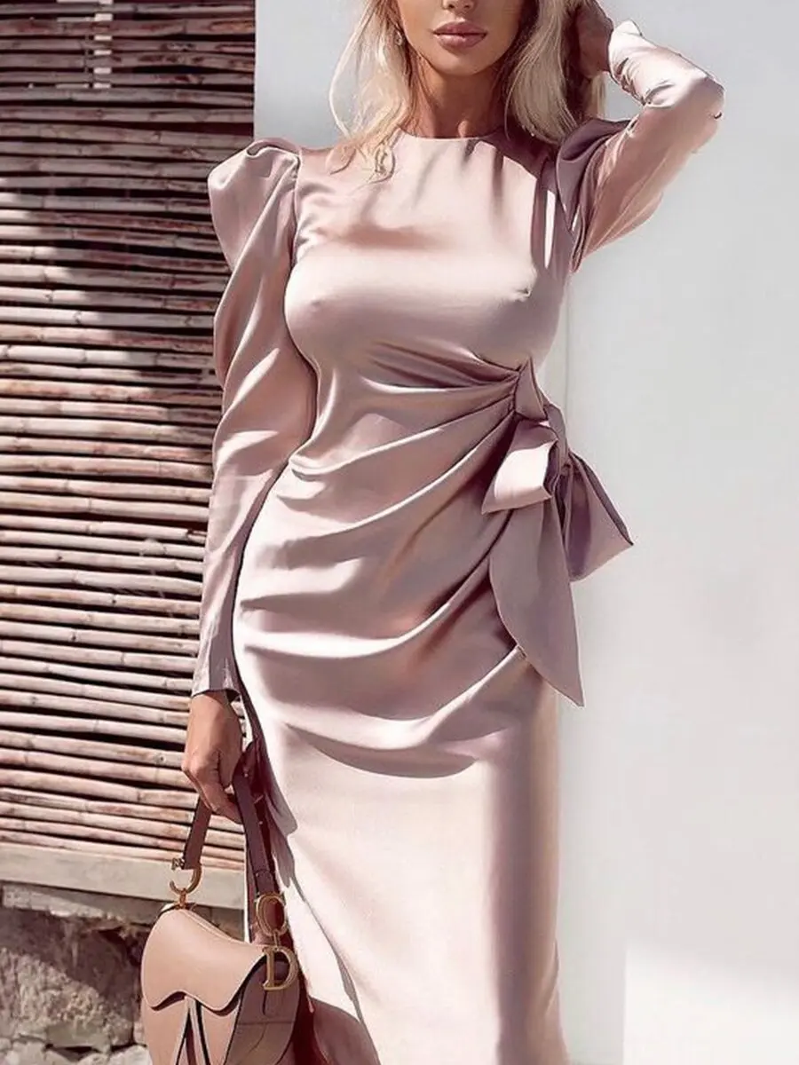 PLEINDI Luxurious Evening Dresses O-Neck Asymmetrical Long Sleeves Floor-Length Chiffon 2022 New of Exquisite Prom Wome Dress