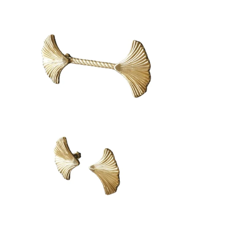 

For Kitchen Cabinet Drawer Handle Door Knob Maple Ginkgo Solid Brass Gold Furniture Handle