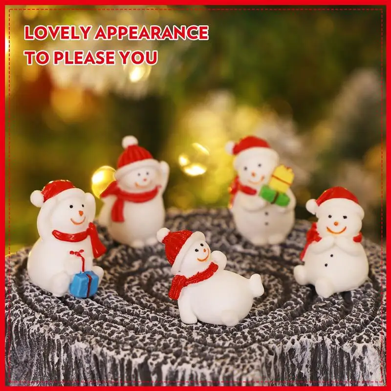 

8pcs Snowman Design Christmas Ornaments Resin Mini Snowman in Knitted Hat Handcraft Gift Home Microlandscape Supplies