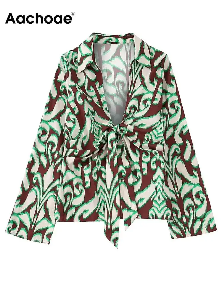 

Блузка женская Винтажная с цветочным принтом и бантом спереди