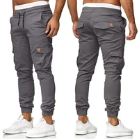 new cargo pants men skinny jeans trousers elastic waist drawstring grey men pants fashion streetwear flap pockets casual pants
