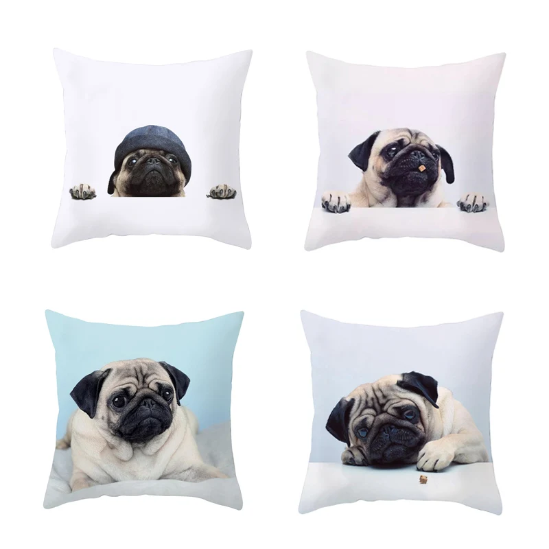

Creative Pug Dog Pillow Case Pug Dog Decorative Pillowcases 45*45CM Cute Dog Throw Pillow Case Cover