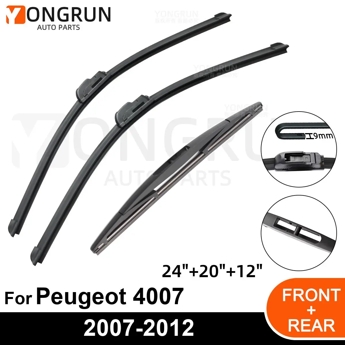 

Car Windshield Windscreen Front Rear Wiper Blade Rubber Accessories For Peugeot 4007 24" 20" 12" 2007-2012 2008 2009 2010 2011