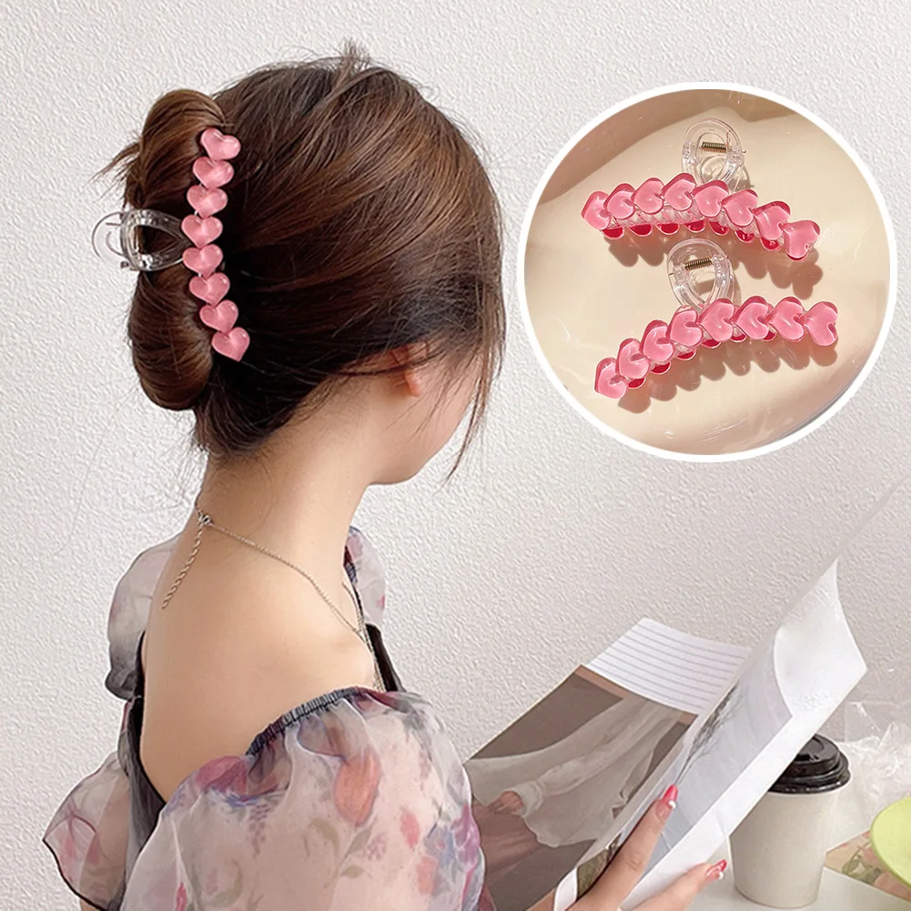 

Pink Heart Hair Claws Women Girls Candy Colors Hair Crab Clamps Hairdress Solid Hairpins Heart Shaped Headwear Hair Accessories