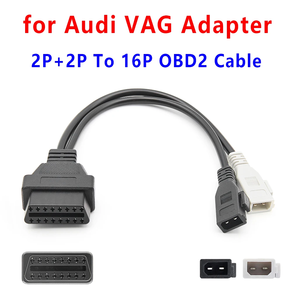 Фото Подходит для Audi: диагностический кабель OBD2 с 2x2 PIN на 16 PIN, адаптер-разъем VAG 2P+2P на OBD 2 (гнездо), VAG KKL. №1