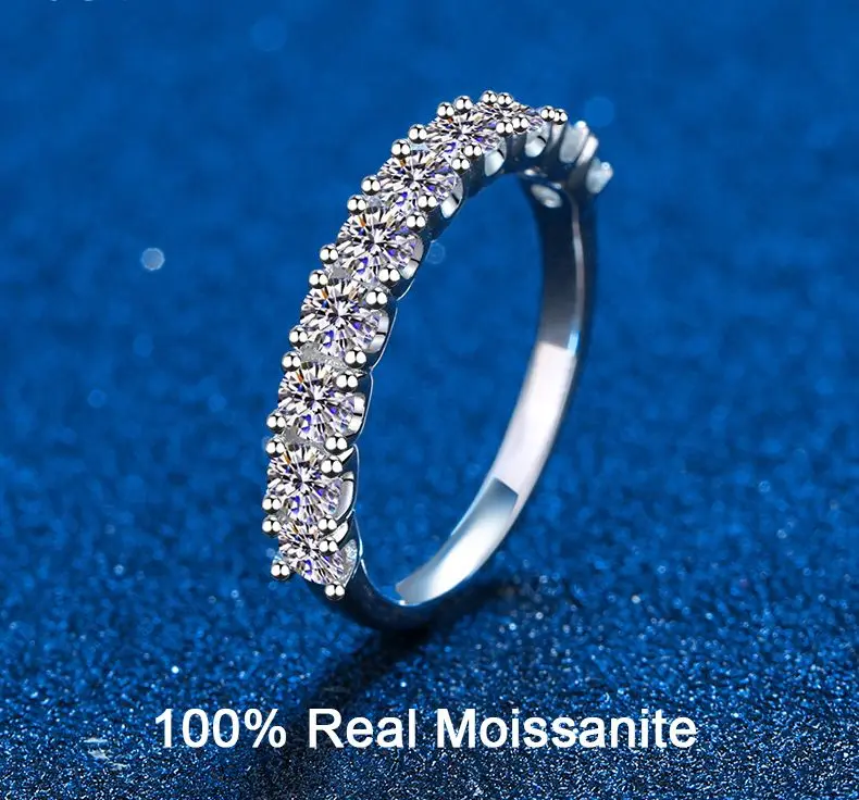 

100% Moissanite Engagement Rings 10 Stones 1ct Half Eternity Anniversary Wedding Band Sterling Silver Stackable Ring for Women